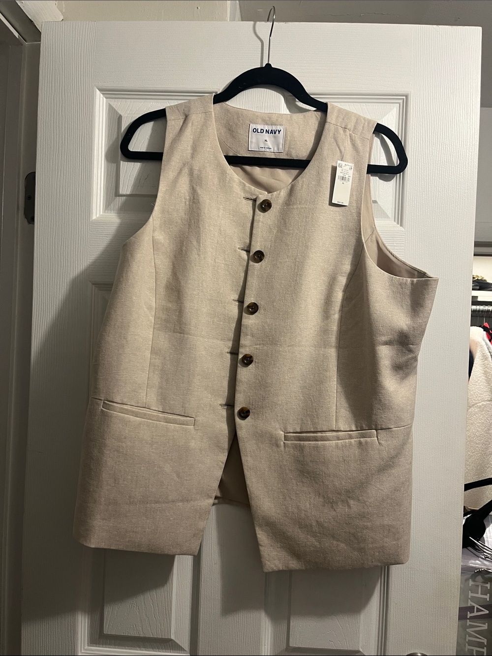 Old Navy Neutral Beige Button-Front Linen Vest